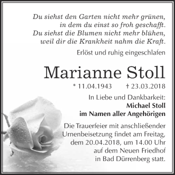 Traueranzeige von Marianne Stoll von Super Sonntag Merseburg