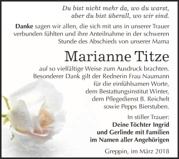 Traueranzeige von Marianne Titze von WVG - Wochenspiegel Bitterfeld
