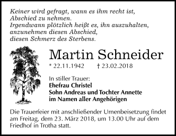 Traueranzeige von Martin Schneider von Mitteldeutsche Zeitung Halle/Saalkreis