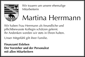 Traueranzeige von Martina Herrmann von Mitteldeutsche Zeitung Sangerhausen