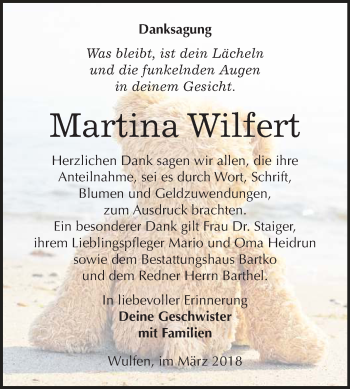 Traueranzeige von Martina Wilfert von Mitteldeutsche Zeitung