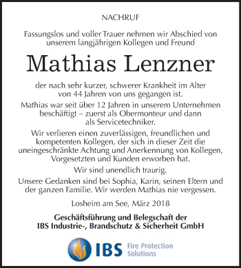 Traueranzeige von Mathias Lenzner von Mitteldeutsche Zeitung Halle/Saalkreis
