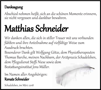 Traueranzeige von Matthias Schneider von Super Sonntag Aschersleben