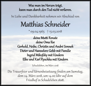 Traueranzeige von Matthias Schneider von Mitteldeutsche Zeitung Aschersleben