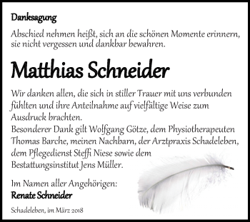 Traueranzeige von Matthias Schneider von Mitteldeutsche Zeitung Aschersleben
