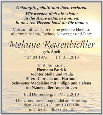 Traueranzeige von Melanie Reisenbichler von Super Sonntag Merseburg