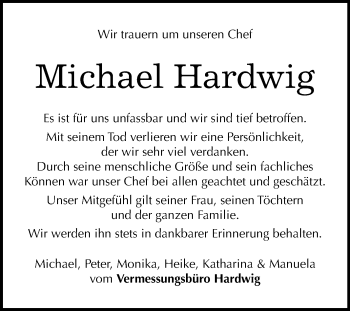 Traueranzeige von Michael Hardwig von Mitteldeutsche Zeitung Halle/Saalkreis
