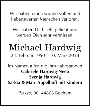 Traueranzeige von Michael Hardwig von Mitteldeutsche Zeitung
