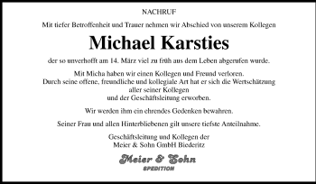Traueranzeige von Michael Karsties von Mitteldeutsche Zeitung Sangerhausen