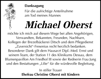 Traueranzeige von Michael Oberst von Mitteldeutsche Zeitung