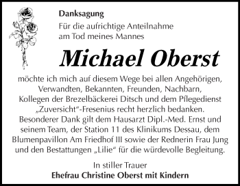 Traueranzeige von Michael Oberst von WVG - Wochenspiegel Dessau / Köthen