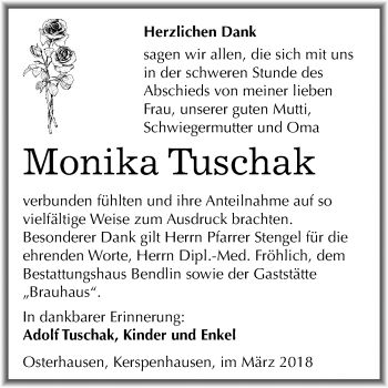 Traueranzeige von Monika Tuschak von Mitteldeutsche Zeitung