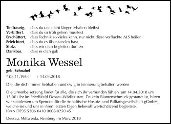 Traueranzeige von Monika Wessel von Mitteldeutsche Zeitung