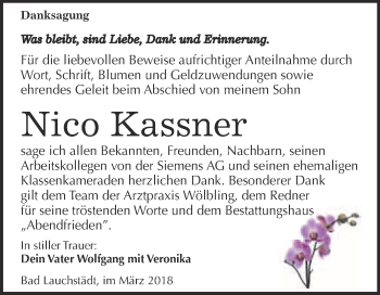 Traueranzeige von Nico Kassner von WVG - Wochenspiegel Merseburg