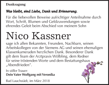 Traueranzeige von Nico Kassner von Mitteldeutsche Zeitung Merseburg/Querfurt