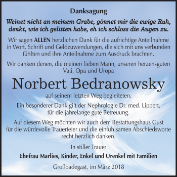 Traueranzeige von Norbert Bedranowsky von Mitteldeutsche Zeitung