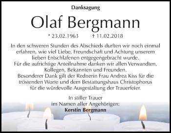 Traueranzeige von Olaf Bergmann von Mitteldeutsche Zeitung Halle/Saalkreis