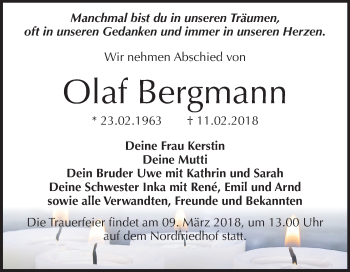 Traueranzeige von Olaf Bergmann von Mitteldeutsche Zeitung Halle/Saalkreis
