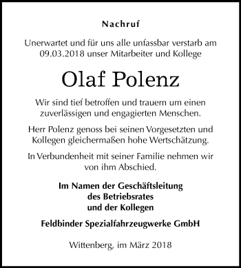 Traueranzeige von Olaf Polenz von Mitteldeutsche Zeitung