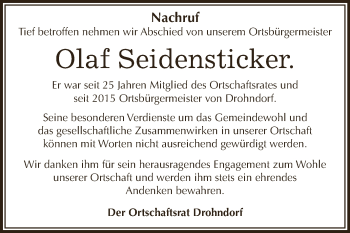 Traueranzeige von Olaf Seidensticker von Super Sonntag Aschersleben