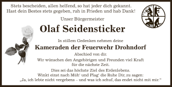 Traueranzeige von Olaf Seidensticker von Super Sonntag Aschersleben