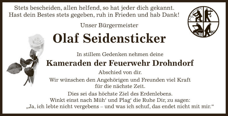  Traueranzeige für Olaf Seidensticker vom 03.03.2018 aus Super Sonntag Aschersleben