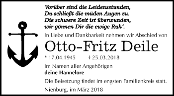 Traueranzeige von Otto-Fritz Deile von Mitteldeutsche Zeitung Bernburg