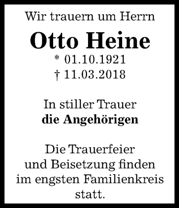 Traueranzeige von Otto Heine von Mitteldeutsche Zeitung Bernburg