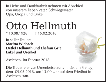 Traueranzeige von Otto Hellmuth von Mitteldeutsche Zeitung
