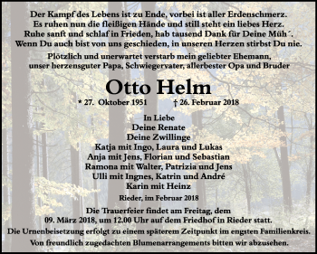 Traueranzeige von Otto Helm von Mitteldeutsche Zeitung Quedlinburg
