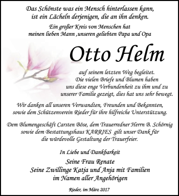 Traueranzeige von Otto Helm von Mitteldeutsche Zeitung Quedlinburg