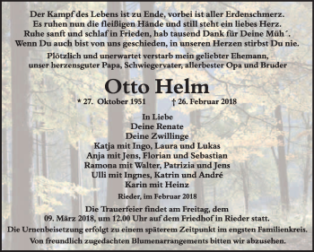 Traueranzeige von Otto Helm von WVG - Wochenspiegel Quedlinburg