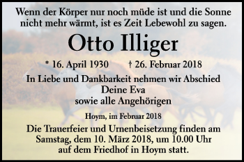 Traueranzeige von Otto Illiger von WVG - Wochenspiegel Quedlinburg