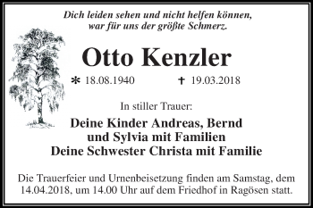 Traueranzeige von Otto Kenzler von WVG - Wochenspiegel Dessau / Köthen