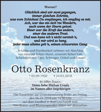 Traueranzeige von Otto Rosenkranz von Mitteldeutsche Zeitung Merseburg/Querfurt