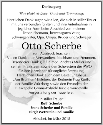 Traueranzeige von Otto Scherbe von Mitteldeutsche Zeitung Sangerhausen