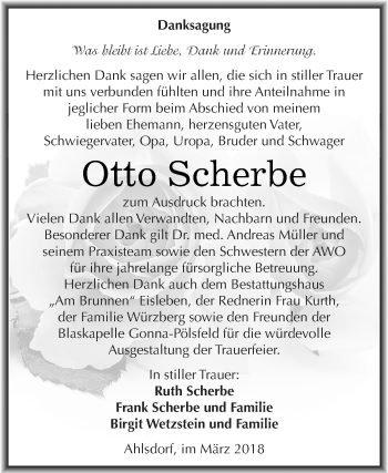 Traueranzeige von Otto Scherbe von WVG - Wochenspiegel SGH