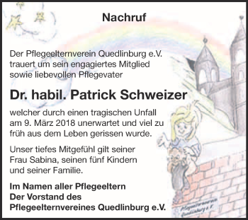 Traueranzeige von Patrick Schweizer von Super Sonntag Quedlinburg