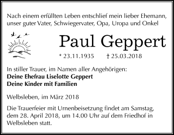 Traueranzeige von Paul Geppert von Mitteldeutsche Zeitung
