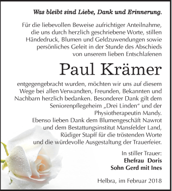 Traueranzeige von Paul Krämer von Mitteldeutsche Zeitung