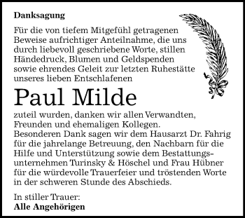 Traueranzeige von Paul Milde von Mitteldeutsche Zeitung