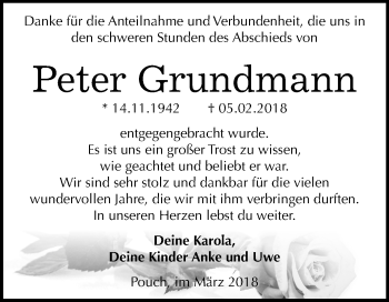 Traueranzeige von Peter Grundmann von Mitteldeutsche Zeitung Bitterfeld