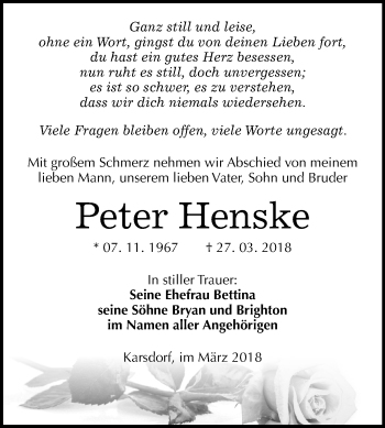 Traueranzeige von Peter Henske von Mitteldeutsche Zeitung