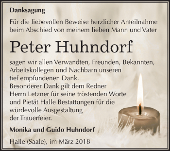 Traueranzeige von Peter Huhndorf von Mitteldeutsche Zeitung Halle/Saalkreis