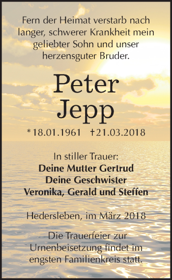 Traueranzeige von Peter Jepp von Mitteldeutsche Zeitung