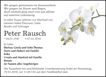 Traueranzeige von Peter Rausch von Mitteldeutsche Zeitung Halle/Saalkreis