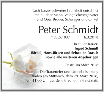 Traueranzeige von Peter Schmidt von Mitteldeutsche Zeitung