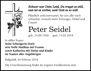 Traueranzeige von Peter Seidel von Mitteldeutsche Zeitung