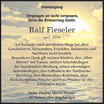 Traueranzeige von Ralf Fieseler von Super Sonntag Bernburg