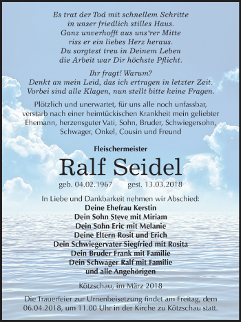 Traueranzeige von Ralf Seidel von Mitteldeutsche Zeitung Merseburg/Querfurt